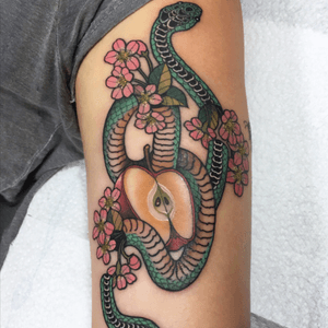 Cut snake and apple ❤️back of arm 