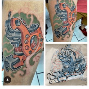 Newschool tattoo machine, done with all electric ink products! #tattoo #tattoodo #tattoomachine #newschooltattoo #worldofnewschool #tattoodo #fullcolor #tattoed #electricink 