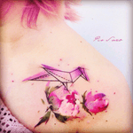 This is cute! #watercolor #peony #peonytattoo #pink #flowers #bird #paperbird 