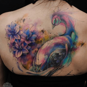 #peacock #flowers #floral in #watercolor #upperback - #tattooartist #versusink @versusink 