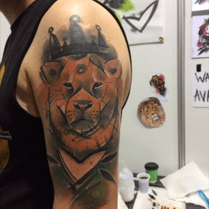 My mans new ink 🤘done @austtattooexpo #sydney #tattooed #lion #austtattooexpo #art 