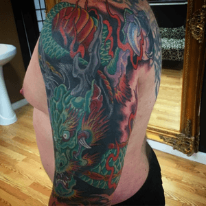 Japanese Dragon cover-up. Stay tuned for updates on this sleeve! #japanesedragon #bensellman #sellmanart #sellmantattoo #toughlucktattoo