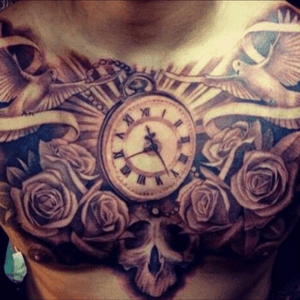 Beautiful pocketwatch rose chest tattoo #rose #pocketwatch #time #chest #tattoo 
