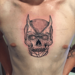 Got to do this really awesome #geometric mixed #linework style #skull on my clients chest! Done using @electrumstencilproducts @quickcaps @eternalink and @cheyenne_tattooequipment @hustlebutterdeluxe| #art | #artist | #artists | #draw | #drawing | #tattoo | #tattooing | #tattooer | #colorwork | #artistspotlight | #color | #colorrealistic | #colorrealism | #realism | #tattooartist | #eternalink | #f4f | #followforfollow | #ink | #tattoos | #artistspotlight | #laroseink | #electrumstencilprimer |