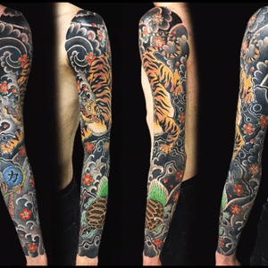 🐯Tora to Minogame sleeve , 5 sessions 🙏🏽#japanesetattoo #irezumi #orientaltattoo #tattooartist 