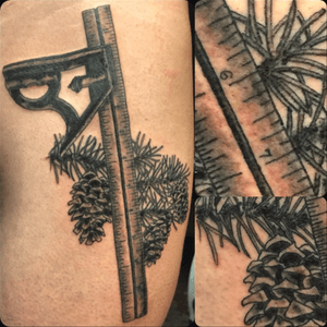 Combo square bristle cone pune tattoo for a woodworker client