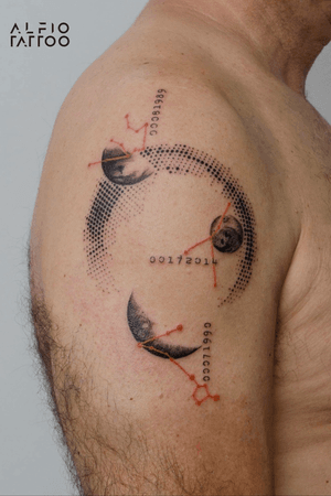 Design by Pedro Orfao/ Tattoo by Alfio #texturas #originaltattoo #tattoosleeve #dotwork #tattooargentina #dupla #luna #moon