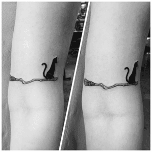 cat on harry potter broom! By Fabian at Golden Goose Tattoo in El Paso, TX.