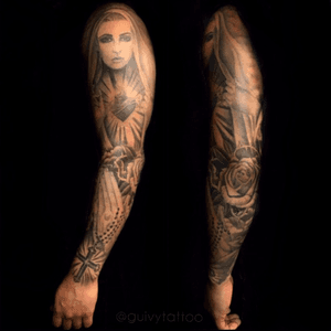 #Religious #tattoosleeve #sacredheart #blackandgrey #risetattoo #artforsinners #guivy #geneva #switzerland  