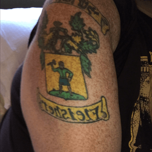 Fleisher family crest by Mickey Warner at Cypress Tattoo in Hillsboro, OR