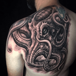 Biomech octopus tattoo. Freehanded by Jeremiah Barba out of Orange County CA. U.S