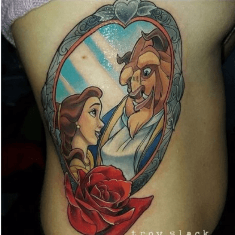 Beauty and the Beast Mirror Thigh Tattoo