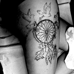 2014 • #Dreamcatcher #Birds #ThreeLittleBirds #Feather #Roses #LegTattoo #ThighTattoo #TattooedGirl #TattooGirl #GirlWithTattoos 