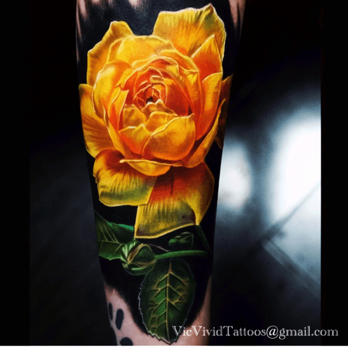 realistic yellow rose tattoo