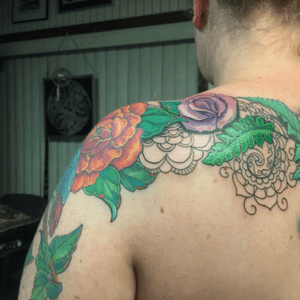 Connecting the back piece to the arm piece.