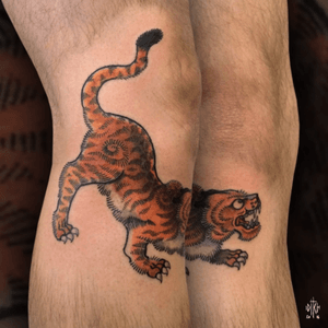 iditch@hotmail.fr #iditch #tattoo #mojitotattoo #toulouse #traditionaltattoo #tiger #knee 