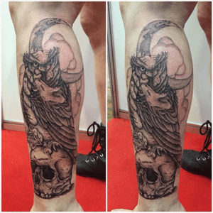 Dot work. Done in 15 hours.#tattoo #TattooDo #owl #dotwork #skull #skulltattoo 