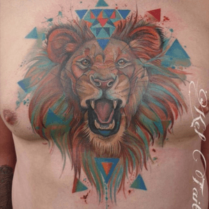 #keltaittattoo @kel.tait.tattoo #lion #roar #watercolor #chest #welove 