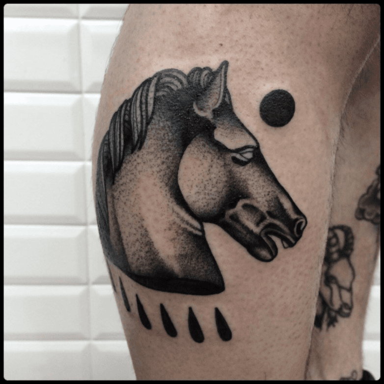 Classic Grey Ink Horse Tattoo