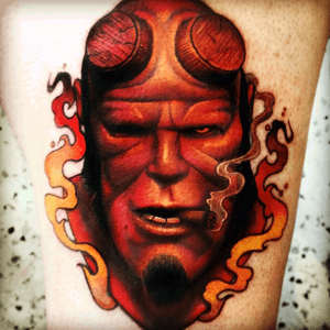 #hellboy tattoo from this weekends York International convention. Won best small colour, over the moon with a huge thank you to #quantuminks @TattooLandsuppliesUK 