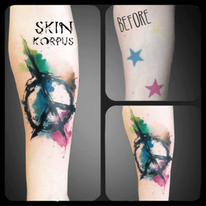 #coverup #abstract #watercolor #watercolortattoos #watercolortattoo #peace #peacetattoo made  @  #absolutink by #skinkorpus #watercolorartist #tattooartist