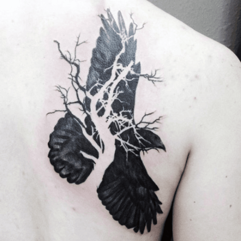Tattoo Raven with a Full Moon on a Wing Stock Illustration  Illustration  of nature beak 63733103
