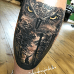Custom leg piece #owl #stag #woods #tattooland 