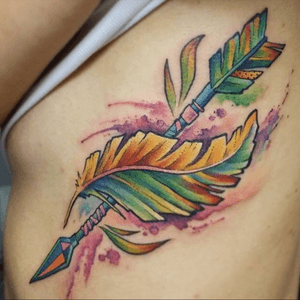 #arrow #feather #watercolor #color #ribs #sedtattooart @sed_tattoo_art #welove #VadimStrizhko