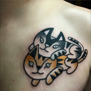 Two #cats #cat #color  and #blackandgrey by #tattooartist #ktattooing @ktattooing #hybridinktattoo 