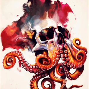 Not necessarily the water color aspect but i love the transition #dreamtattoo #skull #octopus 