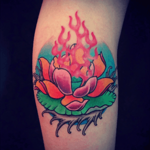 My First Tattoo <3  #lotus #flower #flames #water 