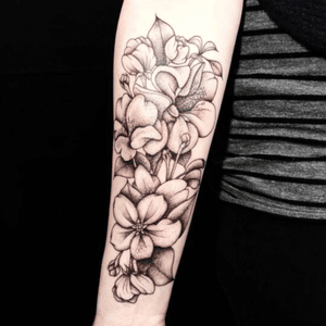 Blackwork Botanical Forearm Tattoo
