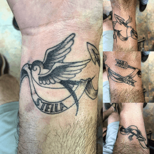 American traditional swallow black work #blackwork #AmericanTraditional #swallow #lettering #welkerrotery #eternaltattoosupply #asmith #markedloyalty 