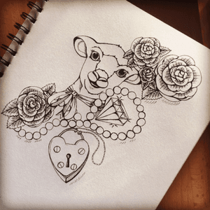 Sunday #sketch session #outline #design #lamb #roses #locket #pearls #diamond #rose #tattoodesign #stencil 