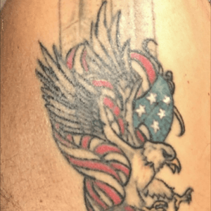 This was my first tattoo in 2002, I was 36 years old. The artist was a 17-year-old girl in Lubbock Texas off of 19th St. I am a New York native and this was my tribute. #patriotic #eagle #twintowers 