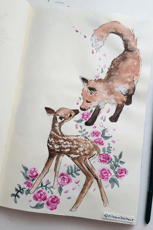 I think this would be a cute tattoo❤️ Not my work. #foxtattoo #foxtattoos #fox #deertattoo #deer #woodlandcreature #floraltattoo #cutetattoo #friendship #friendshiptattoo #watercolor #painting 