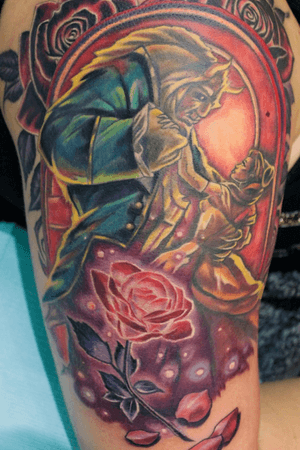 Custom #disney #beauty #beast #rose #petals #ornate #beautyandthebeast #belle #prince #cursed tattoo by Sean Ambrose at Arrows and Embers Tattoo in Concord, NH. Thanks for looking! #tattoooftheday