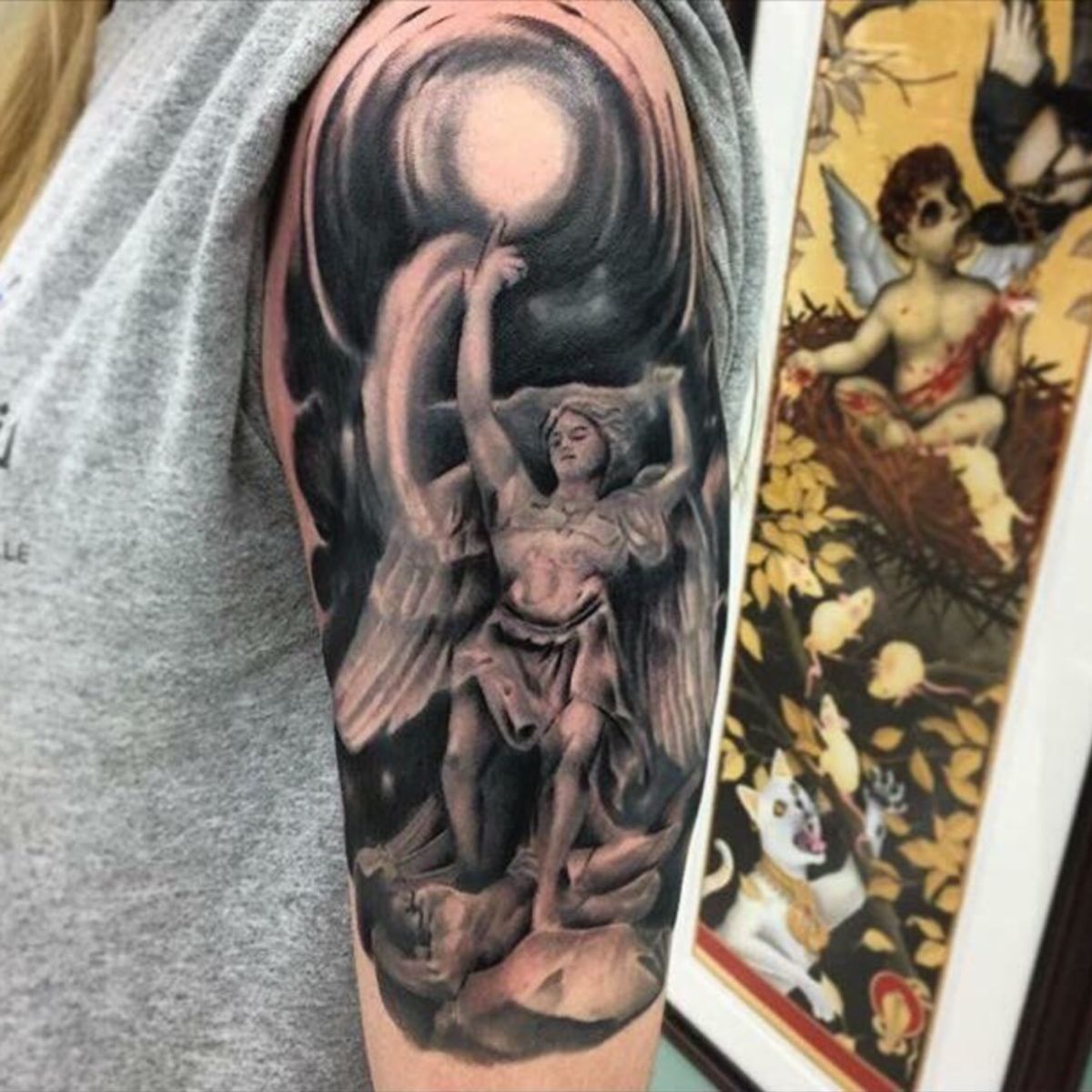 Tattoo uploaded by Dawn Marie Senser • Saint Michael slaying Satan ...