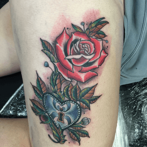 Tattoo done by me #neotraditional #rosetattoo #rose #roses #locket #heart 