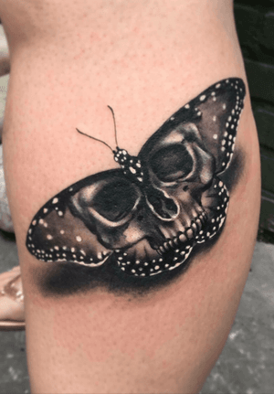 Done by Nick Uittenbogaard - Resident Artist.              #tat #tatt #tattoo #tattoos #amazingtattoo #ink #inked #inkedup #amazingink #inklovers #blackandgrey #blackandgreytattoo #whiteink #butterfly #butterflytattoo #skull #skulls #skulltattoo #amazingart #art #culemborg #netherlands 