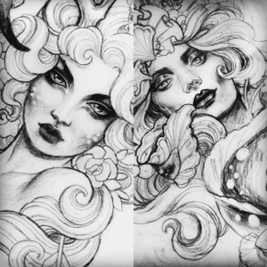 i've been wanting this tattoo for ages!! i love the face on the left but the rest of the right picture, i am a cancer so i want a watery scene and loads of colors on this one #megandreamtattoo #mydreamtattoo 
