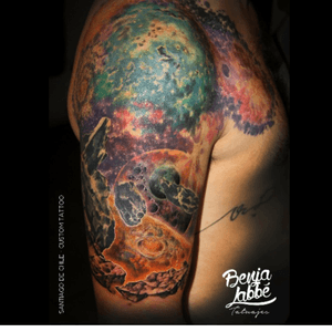 Vladi. #space #sleeve #chile #tattoo #tatuajes #color #nebula #Asteroid 