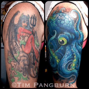 Particularly nasty cover up from last year. #coverup #newschool #octopus #timpangburn #tattoos 