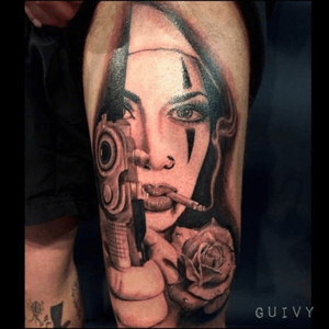 Guivy Hellcat - GENEVA 🇨🇭 #girlgang #glock #9mm #nun #religioustattoo #rose #blackandgrey #chicanostyle #chicanostattoo #chicano #guivy #artforsinners #tattoo #tatouage #geneva #geneve #switzerland #chicano #clown #smoking 