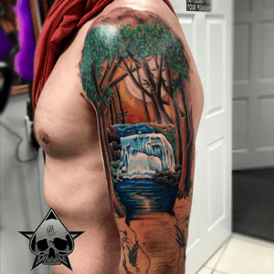 Progress shot of this forest theme half sleeve #tattoo #artist #forest #color 