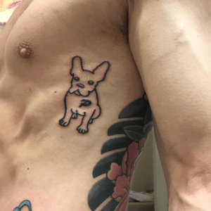 Outline of my little Picasso, next to my heart. #frenchie #frenchbulldog #frenchbulldogtattoo 
