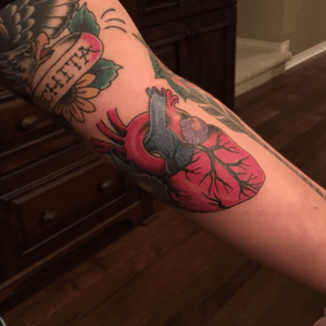 Traditional anatomical heart done at hell bomb tattoo in Wichita, ks