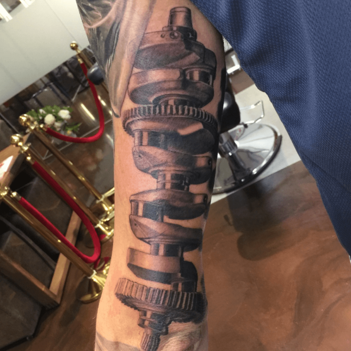 Full sleeve car part tattoo in progress Black and grey realistic  Tattoos  Piston tattoo Mechanic tattoo