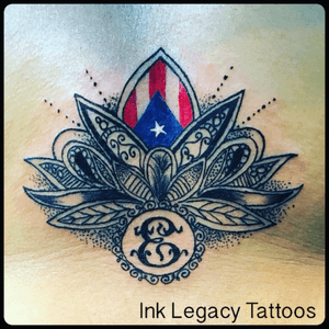 Boricua mandala lotus! 🇵🇷Daughter's way to honor the memory of her Mom & Grandmother. ❤️#tattoo #mandalatattoo #lotus #boricua #family #memories #daughterlove #mother #grandmother #thesolidink #legendrotary #ink #inklegacytattoos 