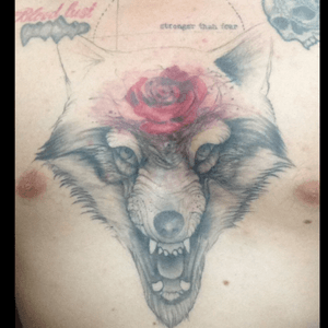 #wolf & #rose stronger than fear says the characters, love wolves and I'm planning more, one session is left, artist Alfredo Najar @ Inksanity mexicali mexico 